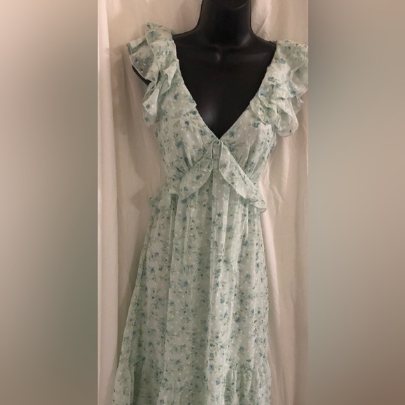 Trixxi green ditsy floral flutter sleeve tiered hem dress size medium brand new - Picture 9 of 15